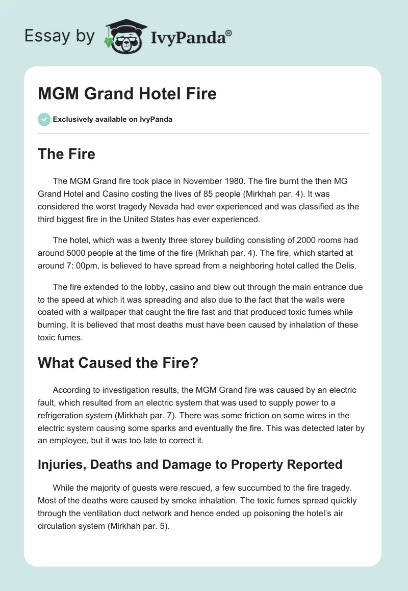 MGM Grand Hotel Fire. Page 1