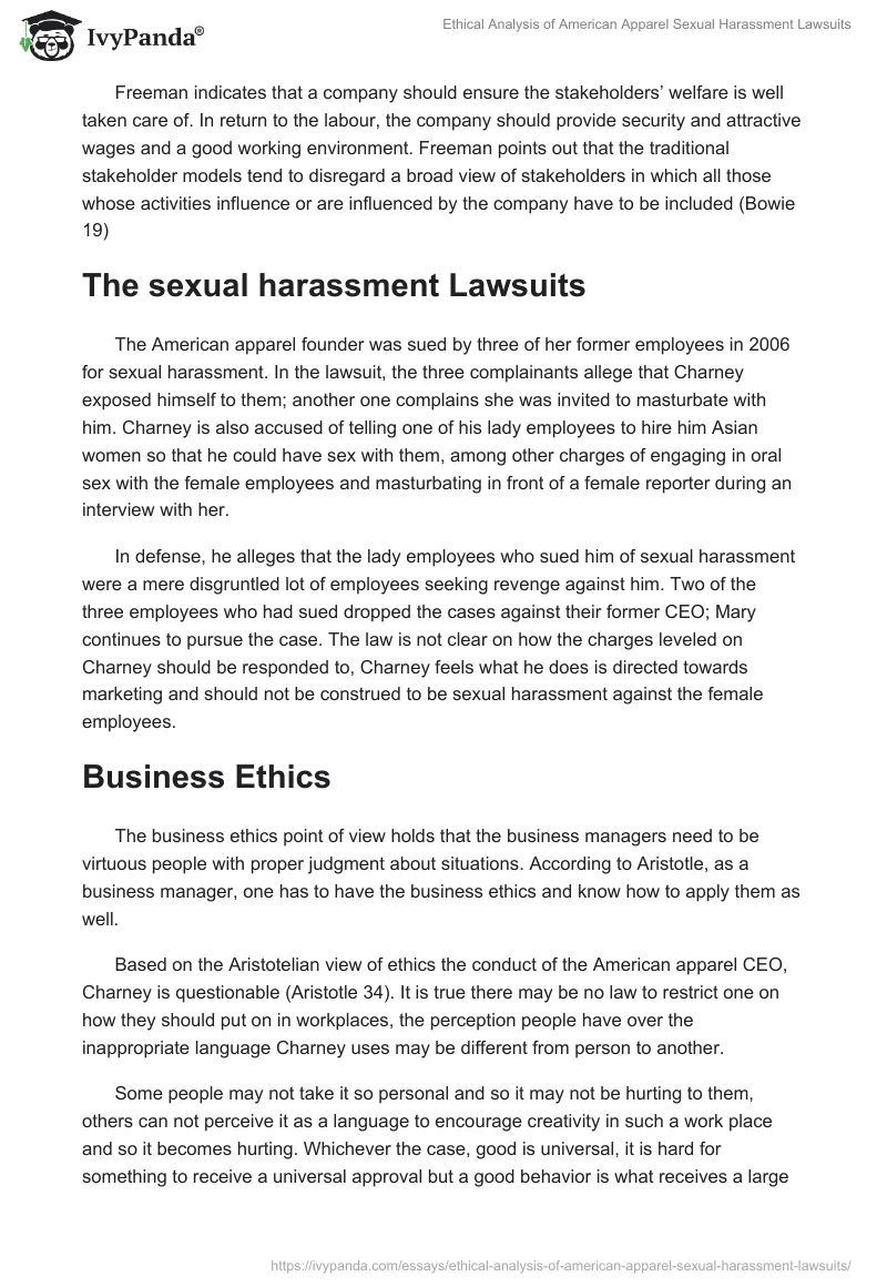 Ethical Analysis of American Apparel Sexual Harassment Lawsuits. Page 2
