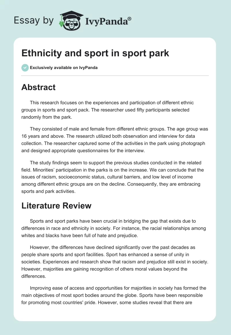 Ethnicity and sport in sport park. Page 1
