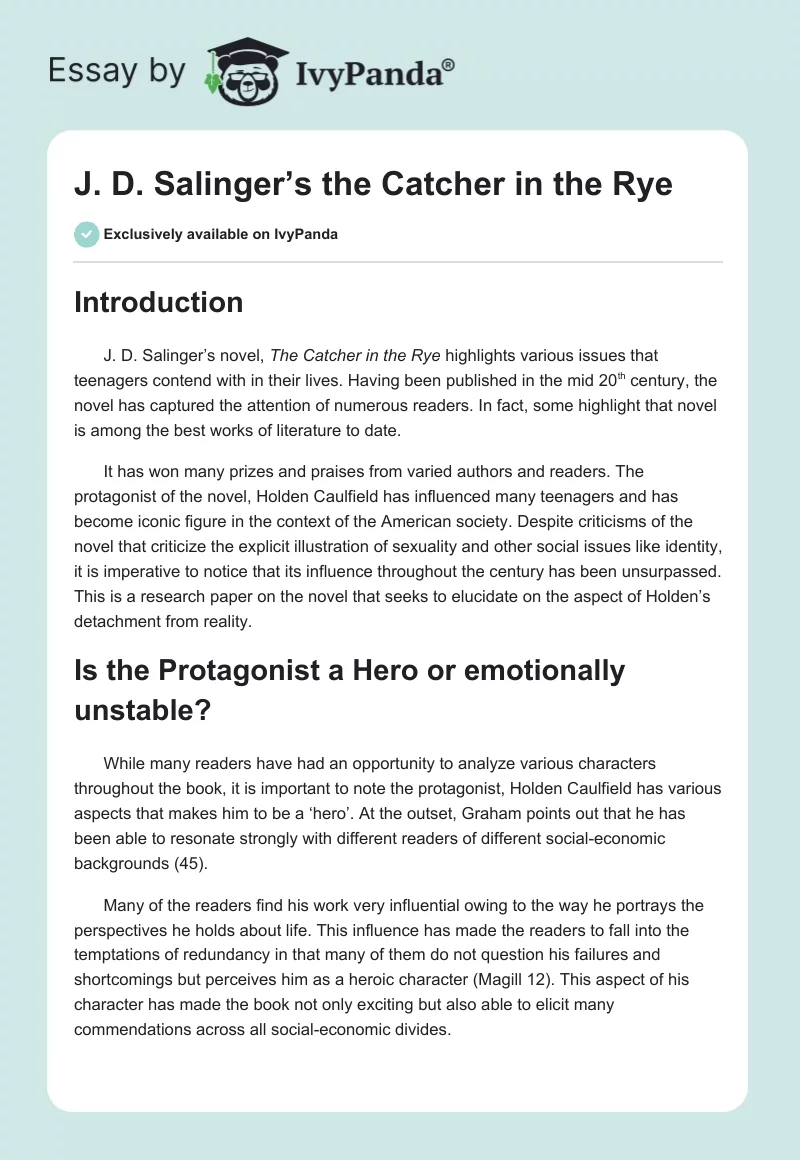 J. D. Salinger’s The Catcher in the Rye. Page 1