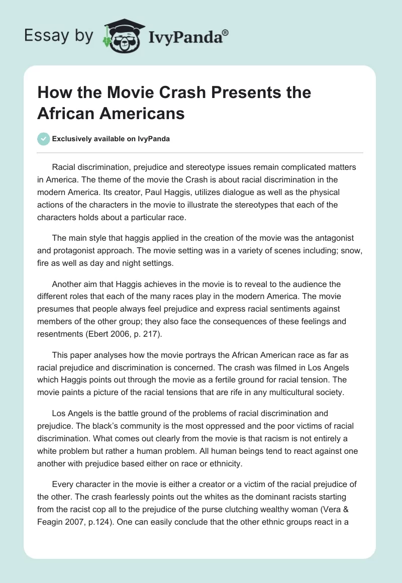 How the Movie Crash Presents the African Americans. Page 1