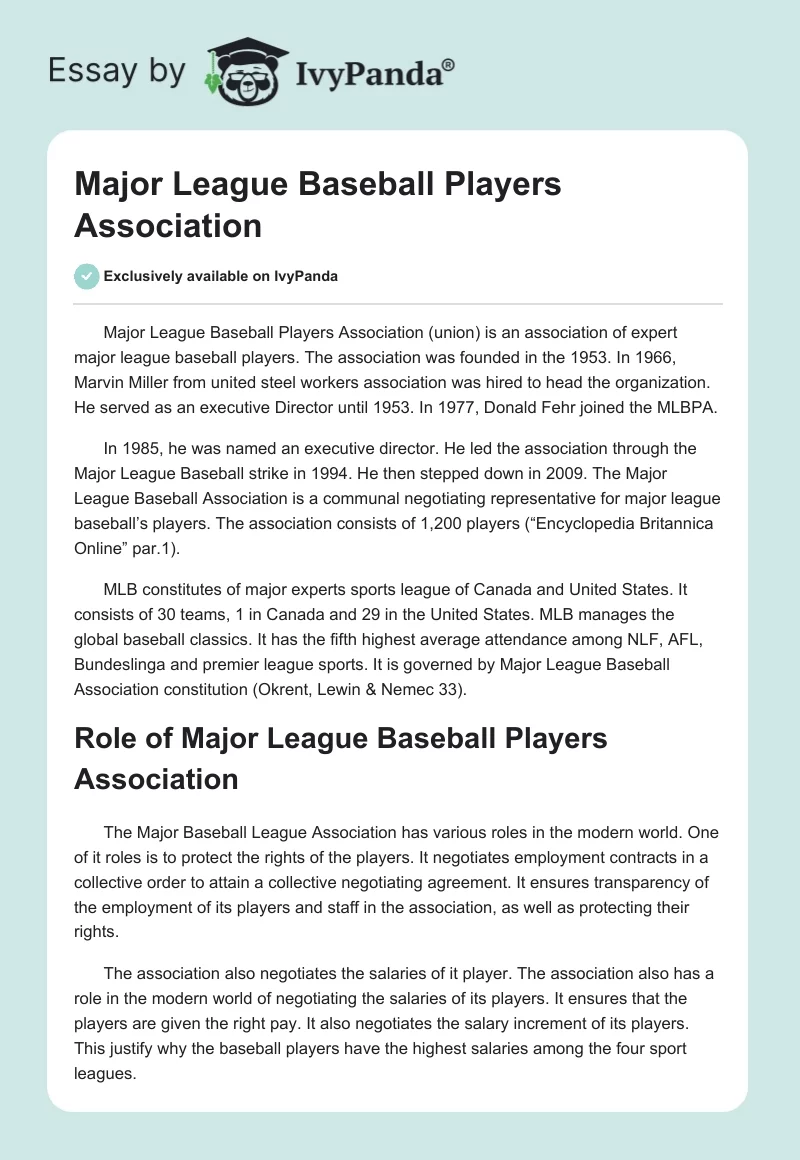 Major League Baseball Players Association. Page 1