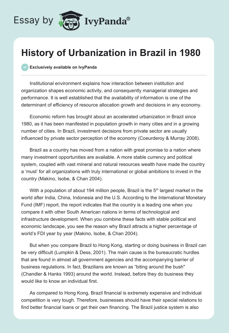 History of Urbanization in Brazil in 1980. Page 1