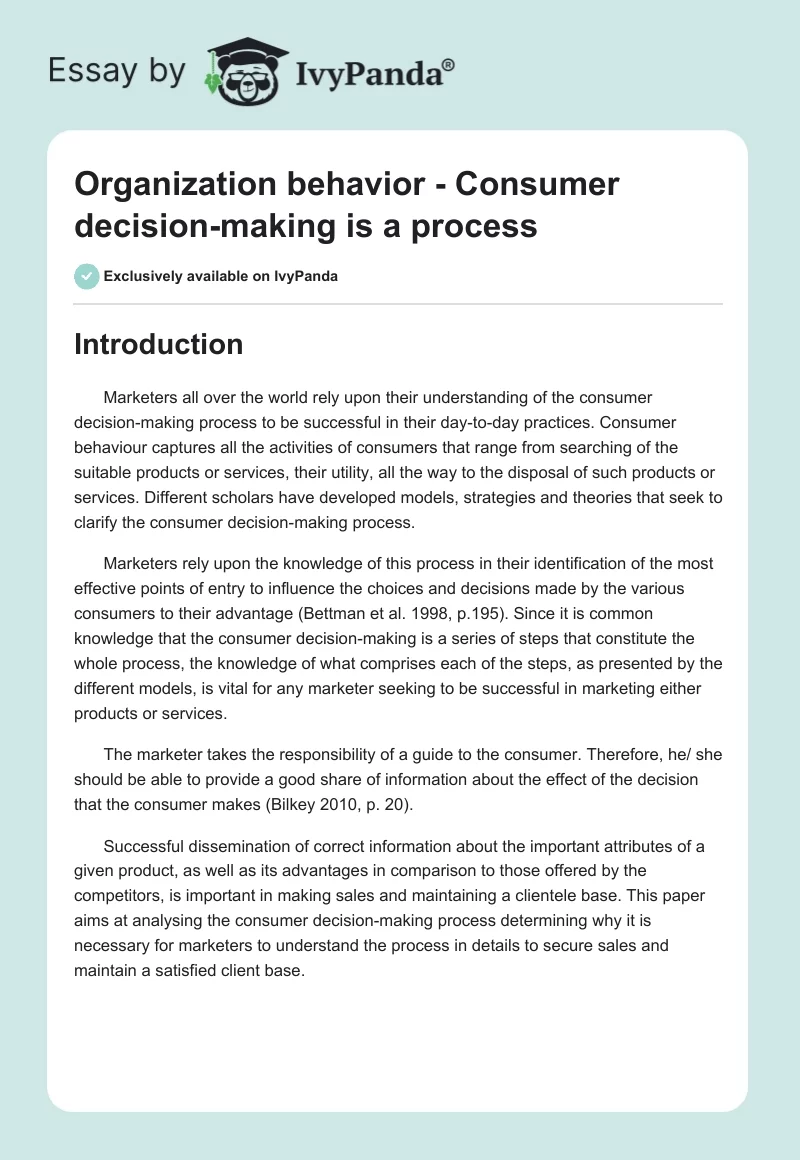 Organization Behavior - Consumer Decision-Making Is a Process. Page 1