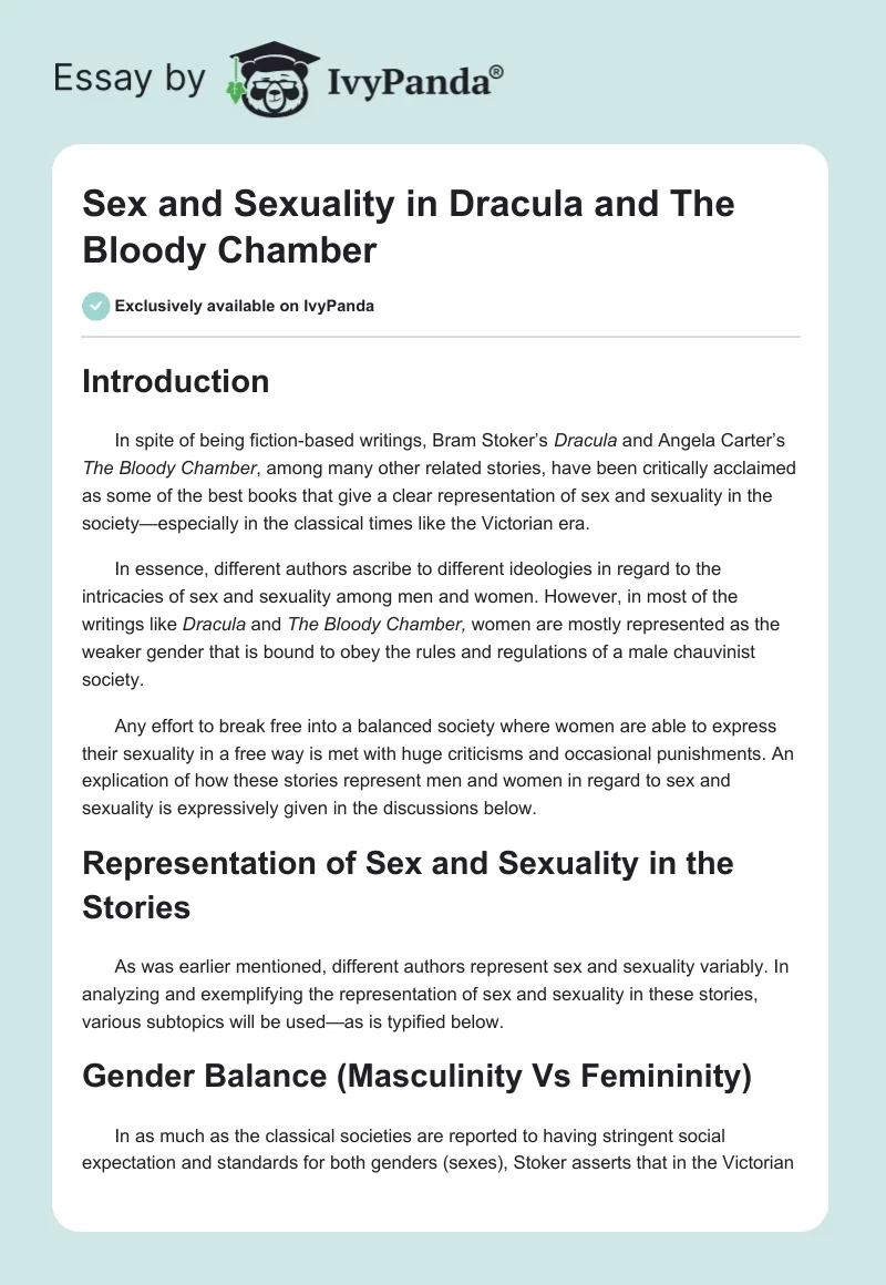Sex and Sexuality in "Dracula" and "The Bloody Chamber". Page 1