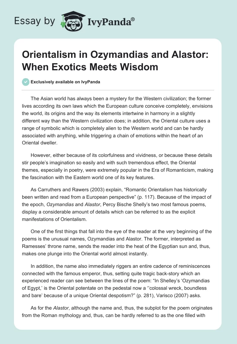 Orientalism in Ozymandias and Alastor: When Exotics Meets Wisdom. Page 1