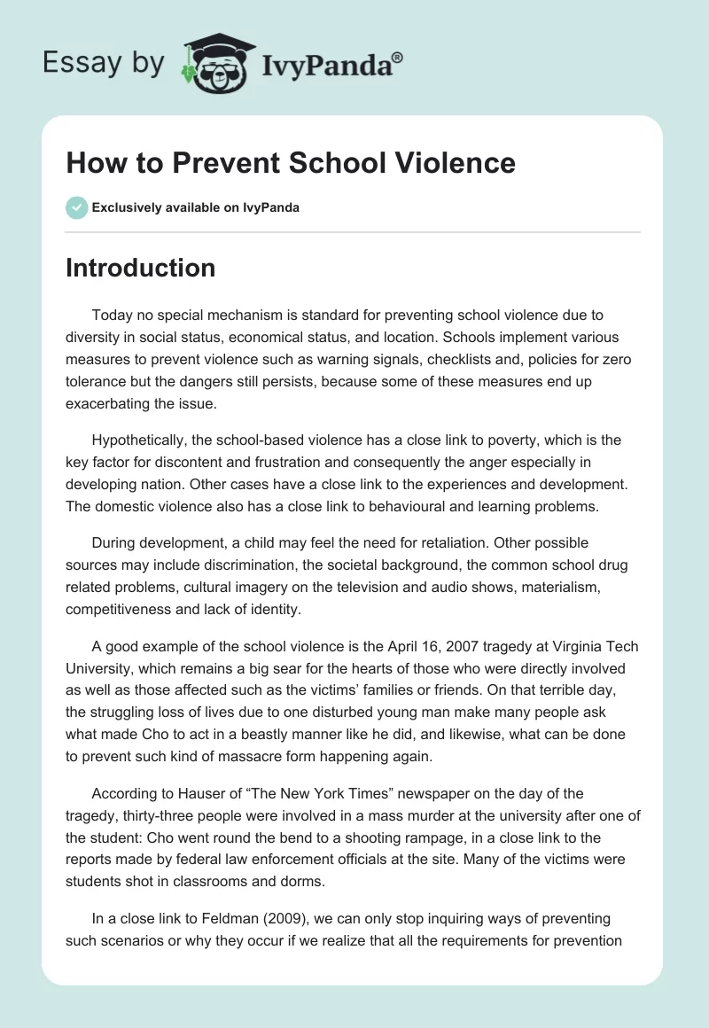 How to Prevent School Violence. Page 1