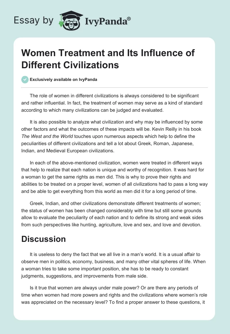 Women Treatment and Its Influence of Different Civilizations. Page 1