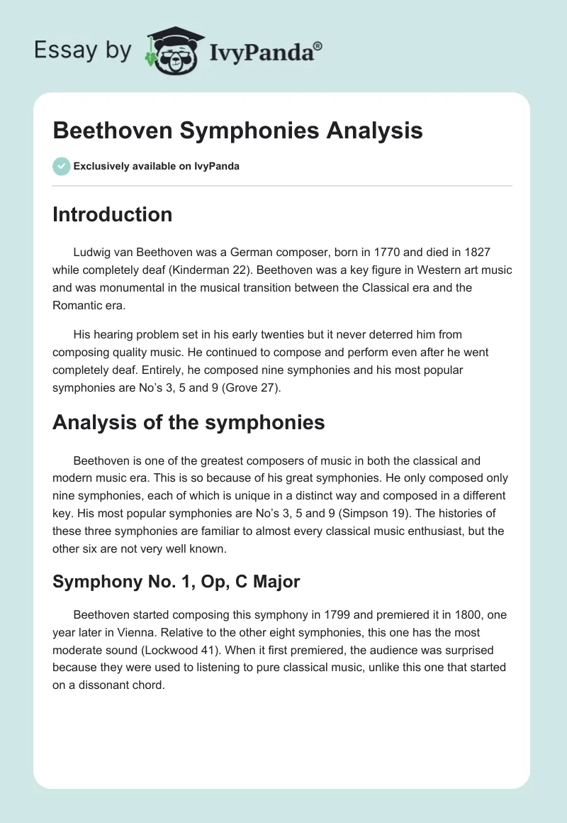 Beethoven Symphonies Analysis. Page 1