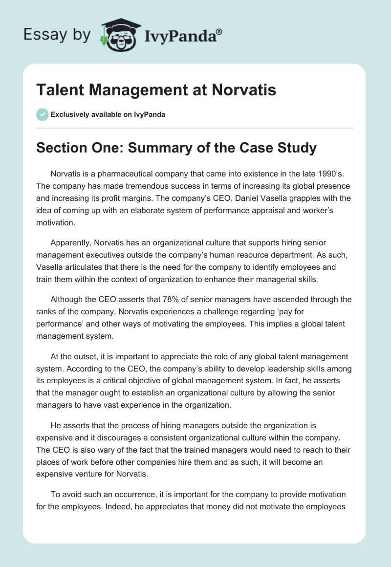 Talent Management at Norvatis. Page 1