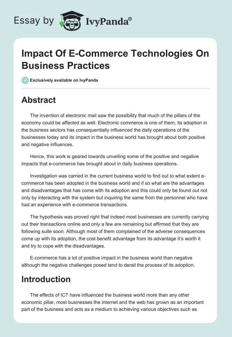 Impact of E-Commerce Technologies on Business Practices. Page 1
