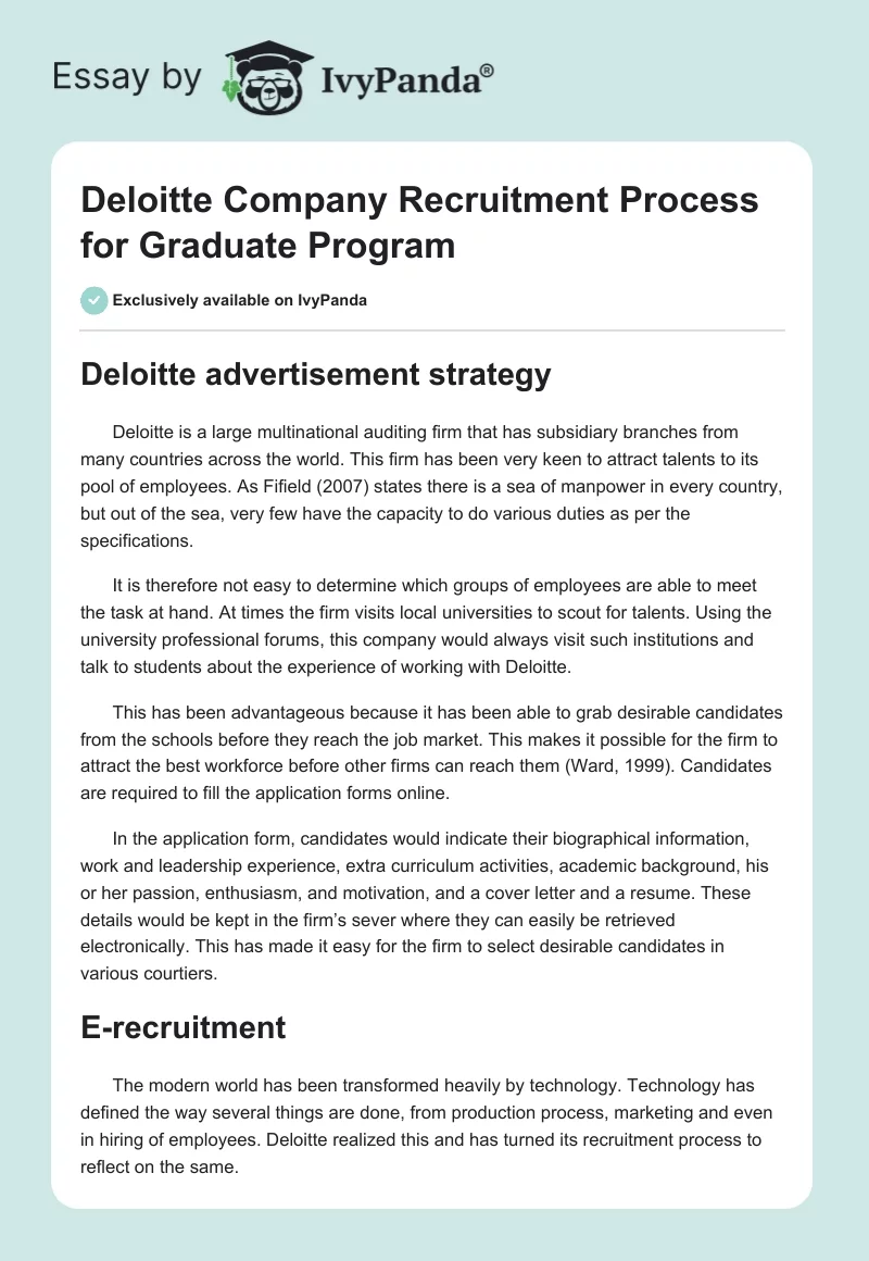 Deloitte Company Recruitment Process for Graduate Program. Page 1