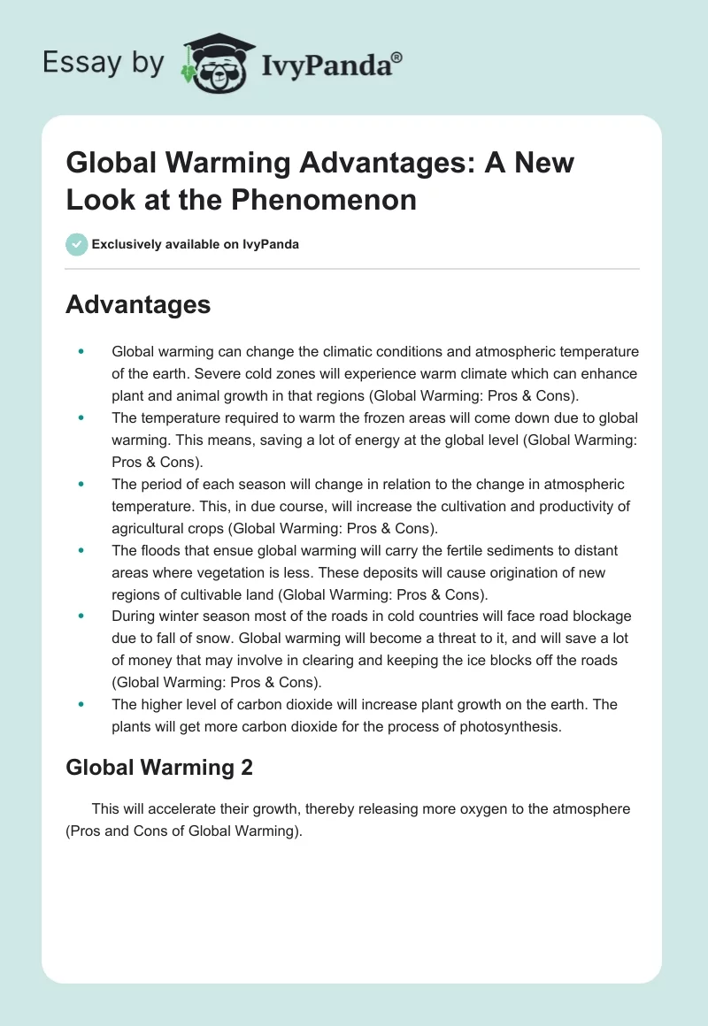Global Warming Advantages: A New Look at the Phenomenon. Page 1