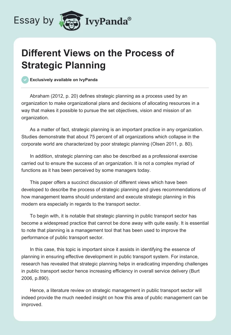 Different Views on the Process of Strategic Planning. Page 1