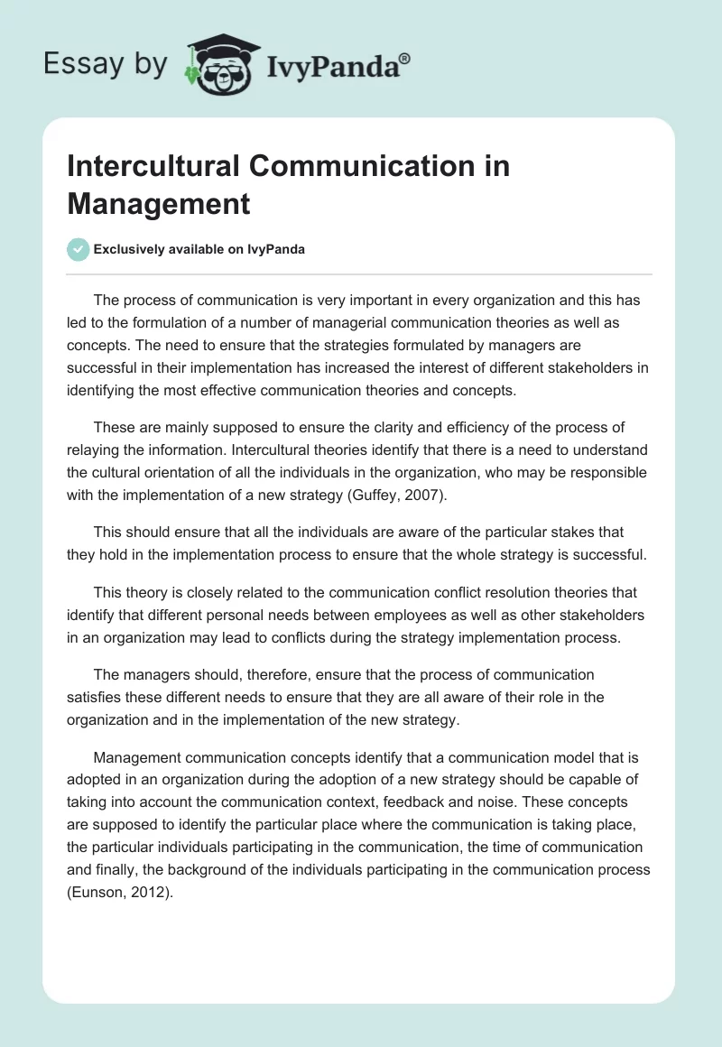 Intercultural Communication in Management. Page 1