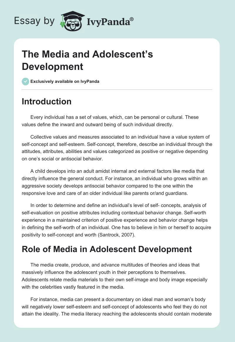 The Media and Adolescent’s Development. Page 1