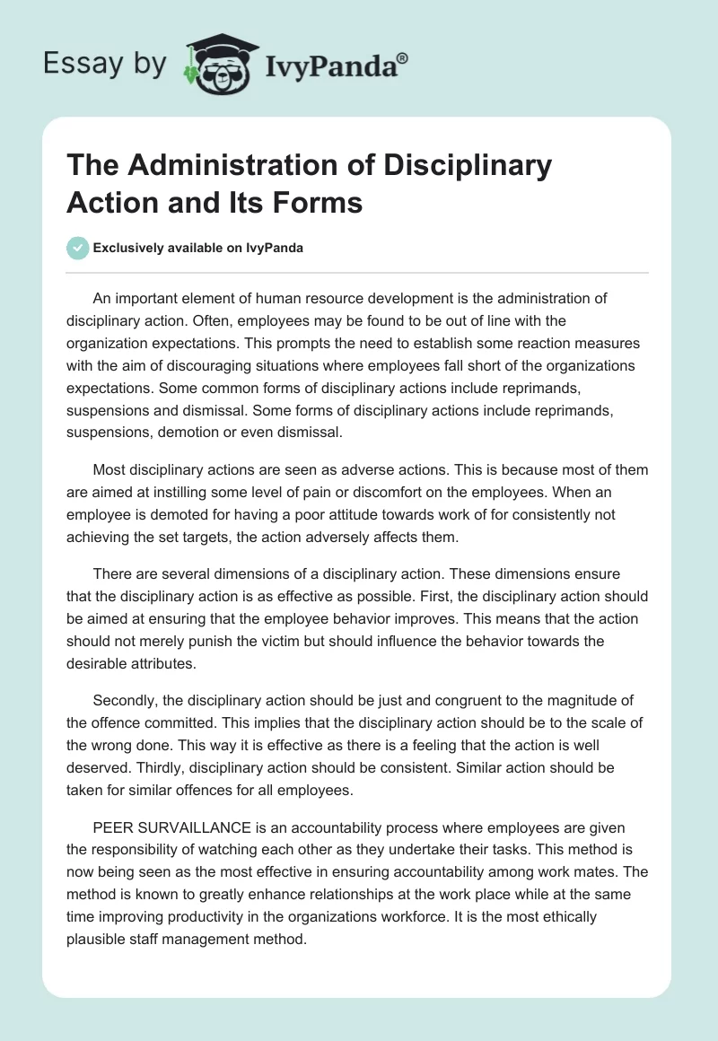 The Administration of Disciplinary Action and Its Forms. Page 1