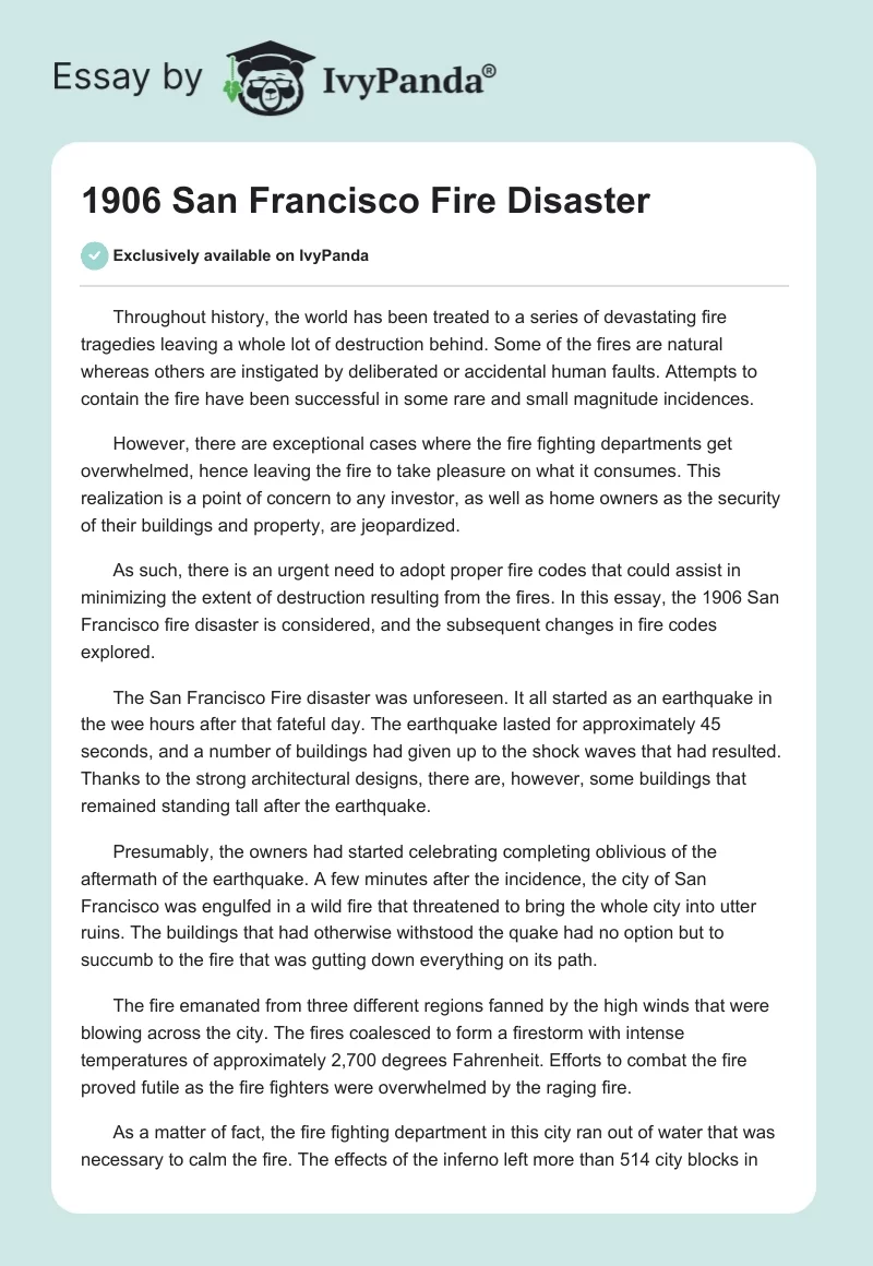 1906 San Francisco Fire Disaster. Page 1