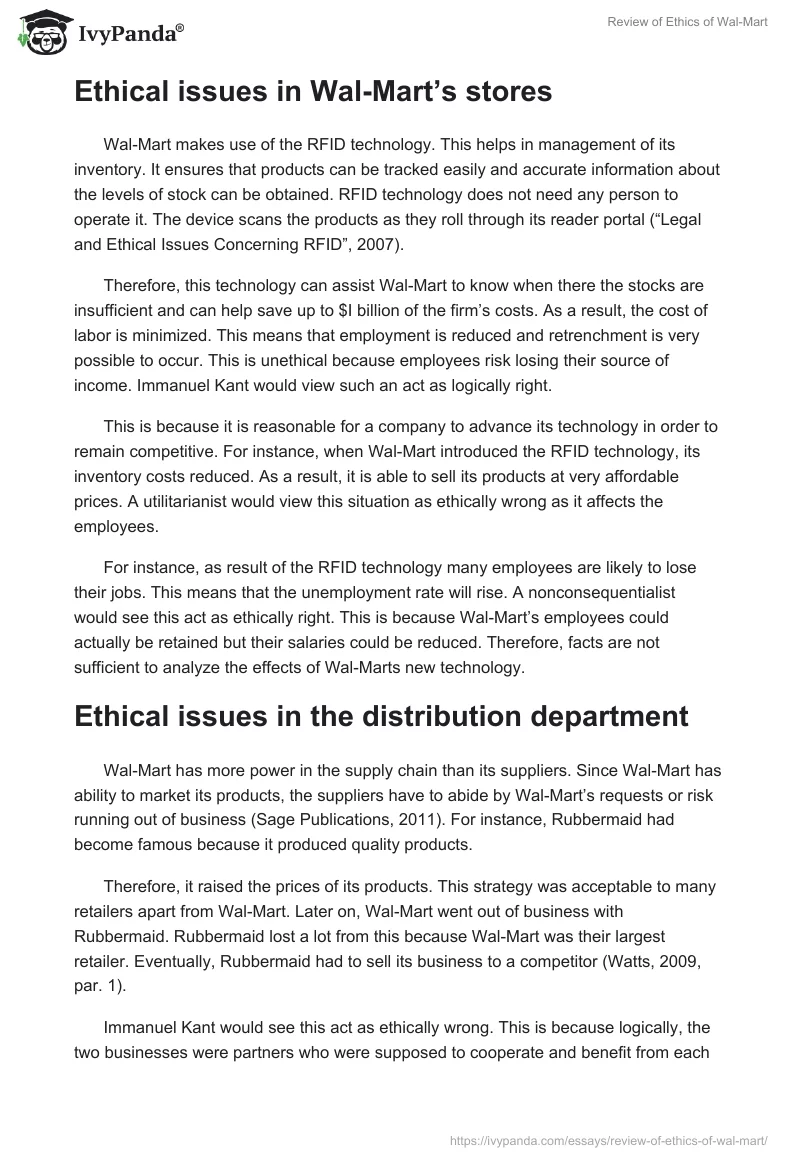 Review of Ethics of Wal-Mart. Page 2