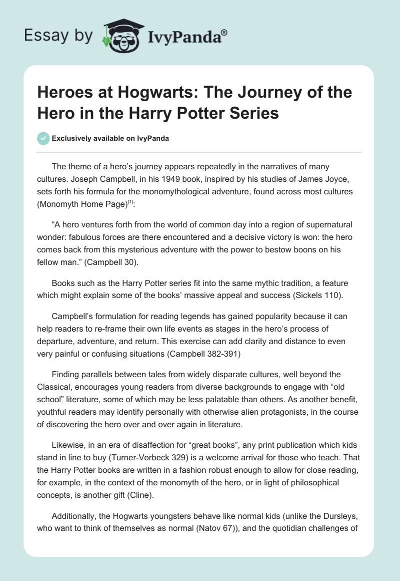 Heroes at Hogwarts: The Journey of the Hero in the Harry Potter Series. Page 1