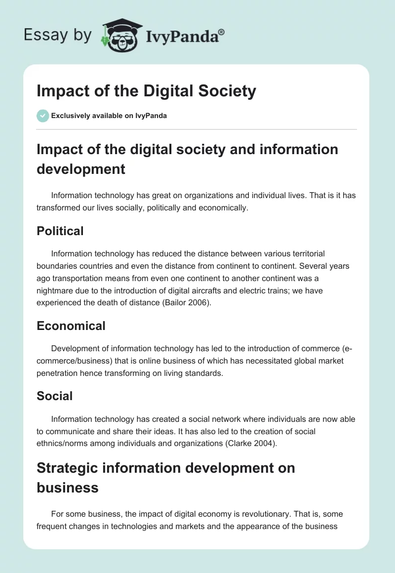 Impact of the Digital Society. Page 1