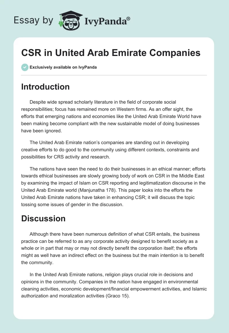CSR in United Arab Emirate Companies. Page 1