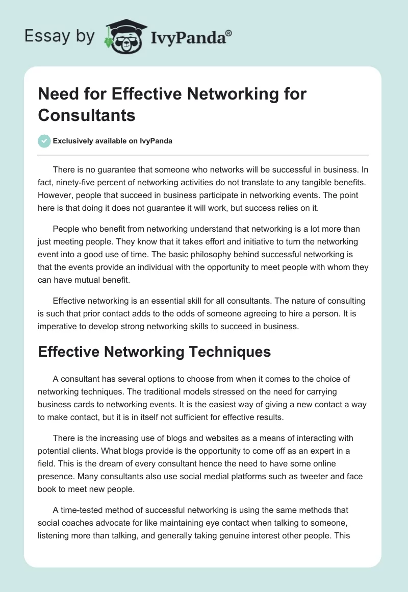 Need for Effective Networking for Consultants. Page 1