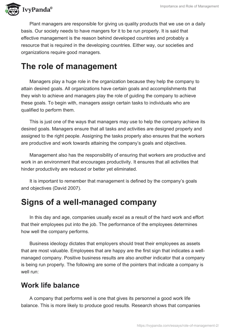 Importance and Role of Management. Page 2