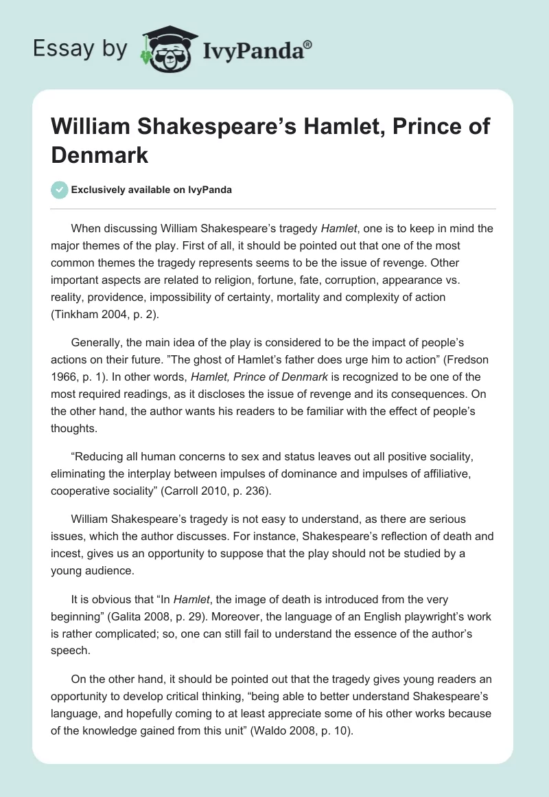 William Shakespeare’s Hamlet, Prince of Denmark. Page 1