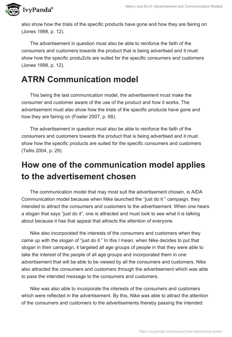 Nike's Just Do It: Advertisement and Communication Models. Page 4