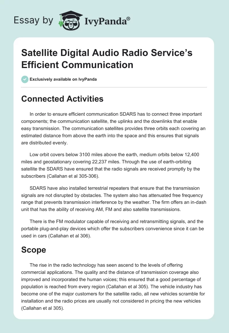 Satellite Digital Audio Radio Service’s Efficient Communication. Page 1