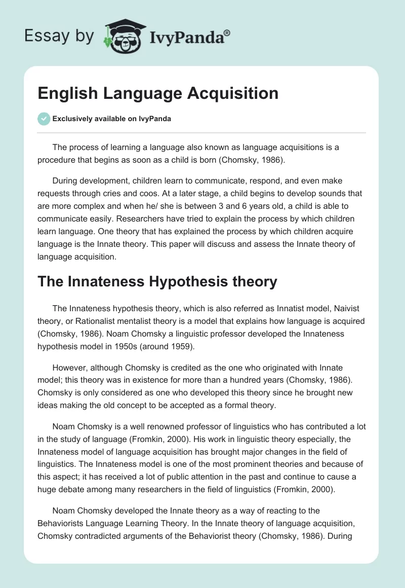 English Language Acquisition. Page 1