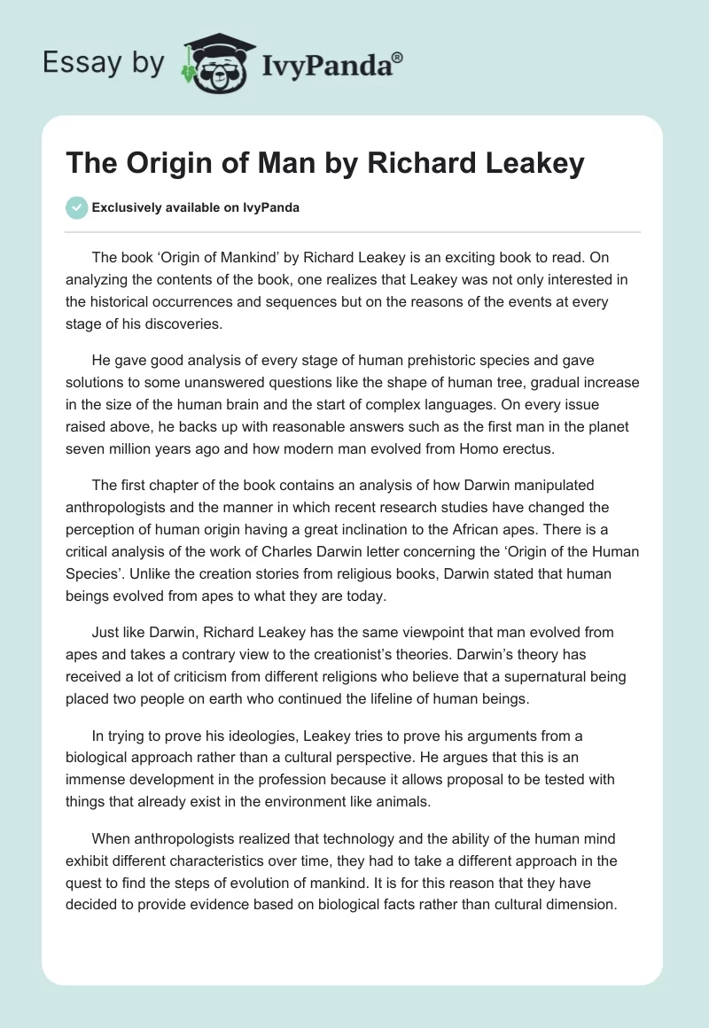 The Origin of Man by Richard Leakey. Page 1