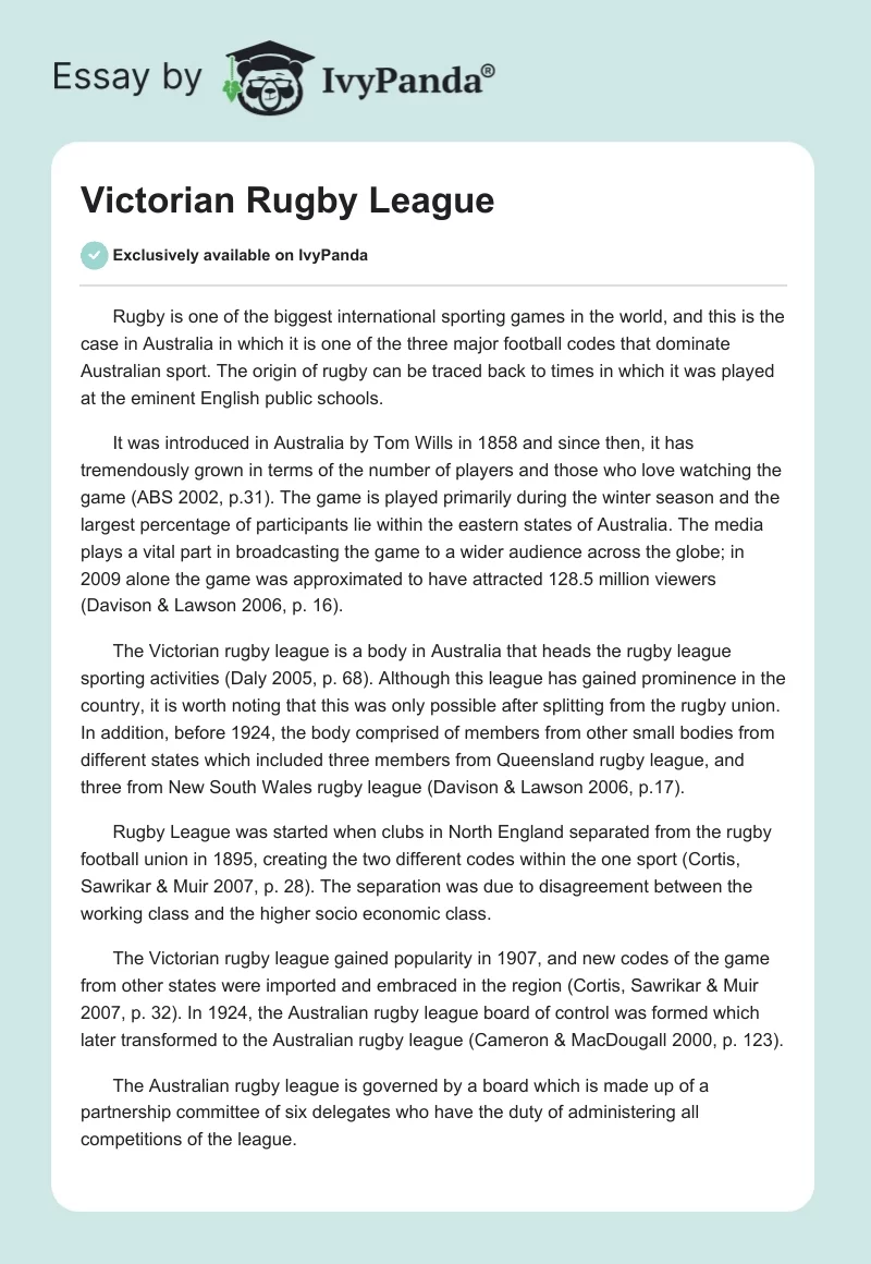 Victorian Rugby League. Page 1