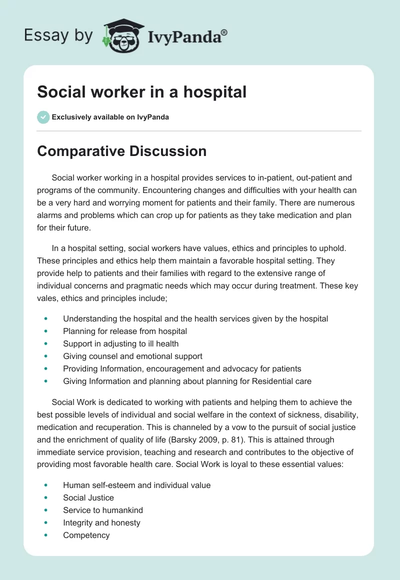 Social Worker in a Hospital. Page 1