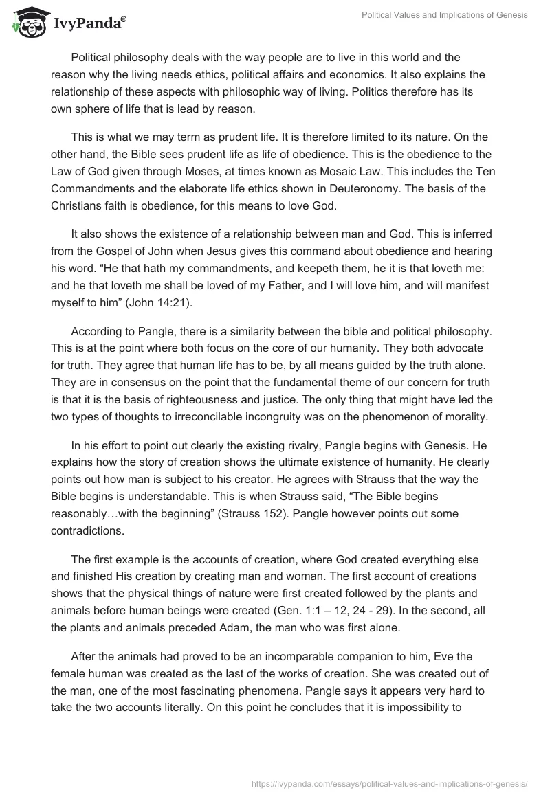 Political Values and Implications of Genesis. Page 2