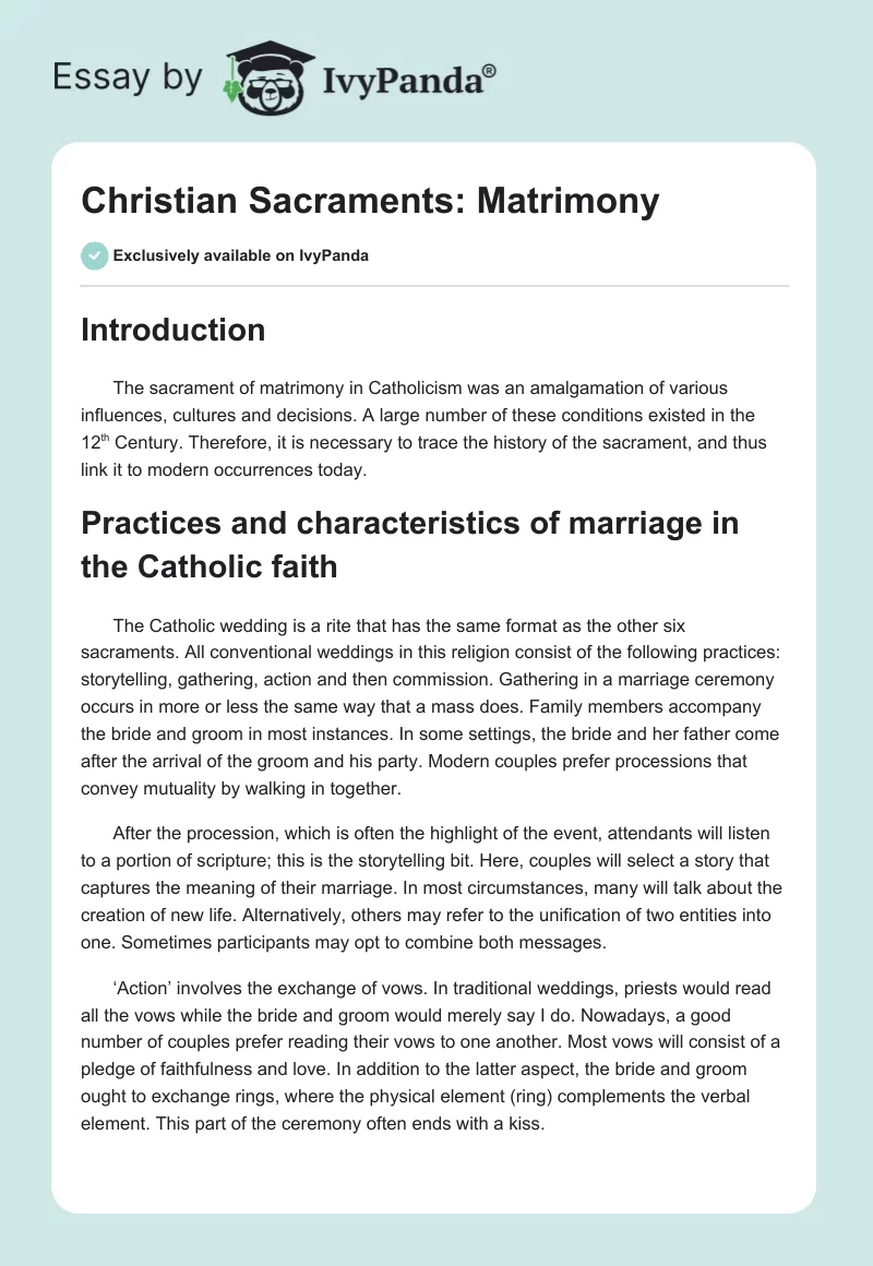 Christian Sacraments: Matrimony. Page 1