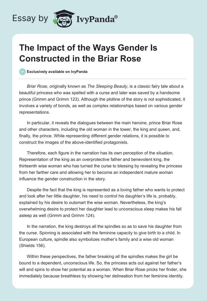 The Impact of the Ways Gender Is Constructed in the Briar Rose. Page 1