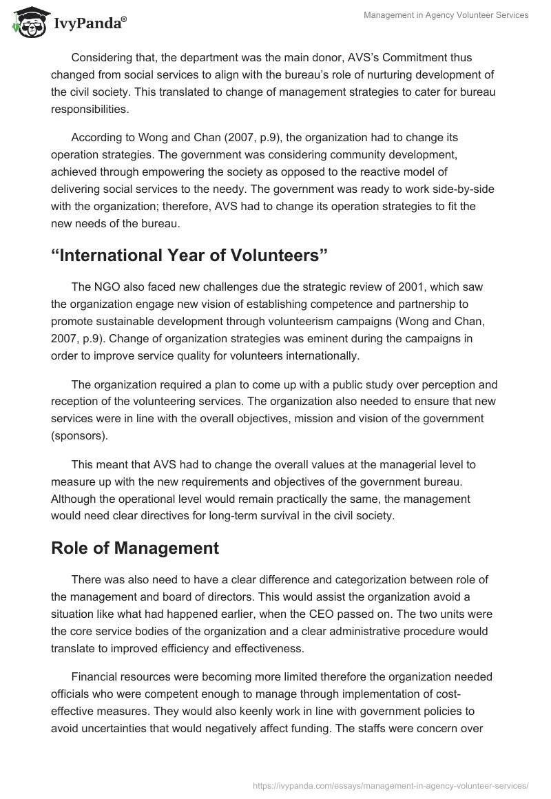 Management in Agency Volunteer Services. Page 2
