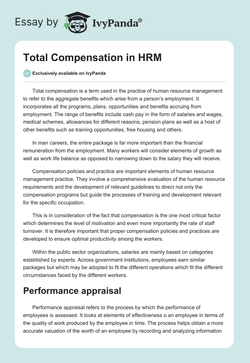 Total Compensation in HRM. Page 1