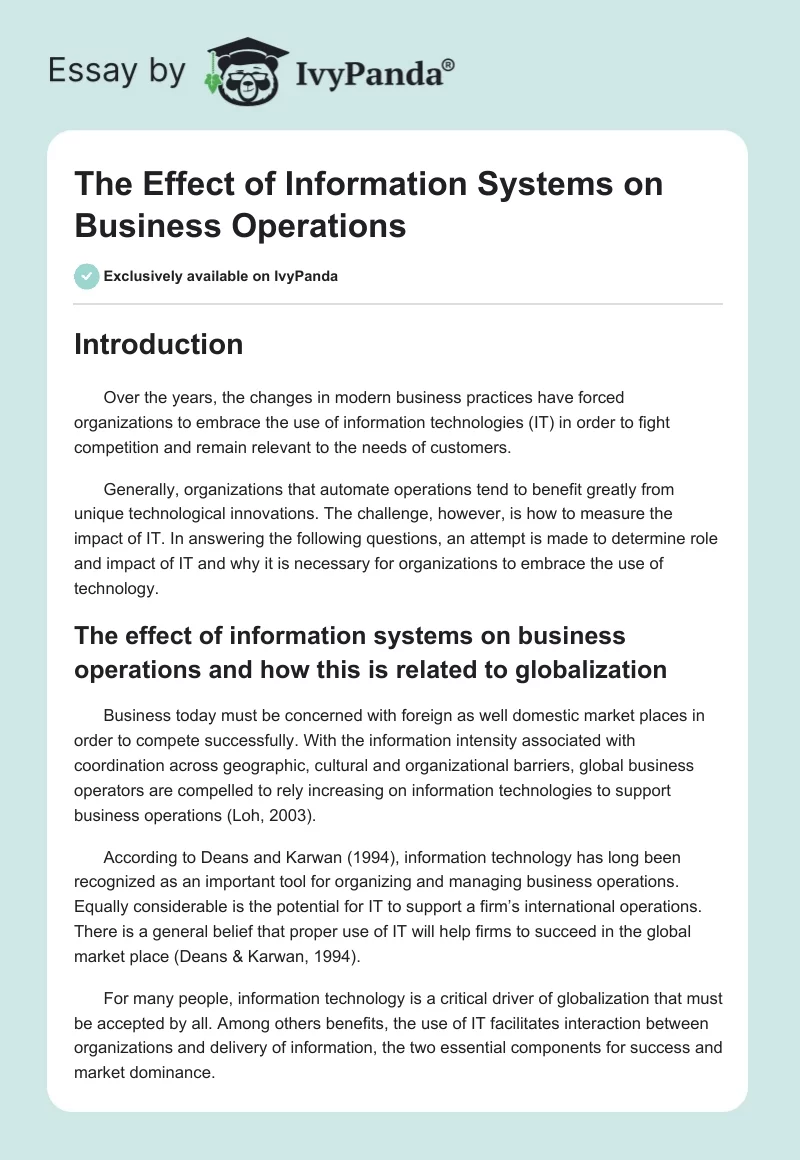 The Effect of Information Systems on Business Operations . Page 1