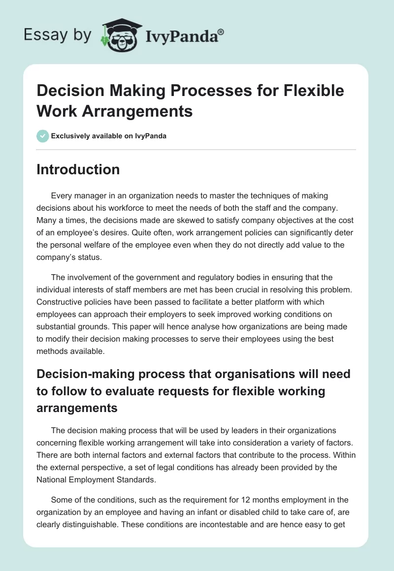 Decision Making Processes for Flexible Work Arrangements. Page 1