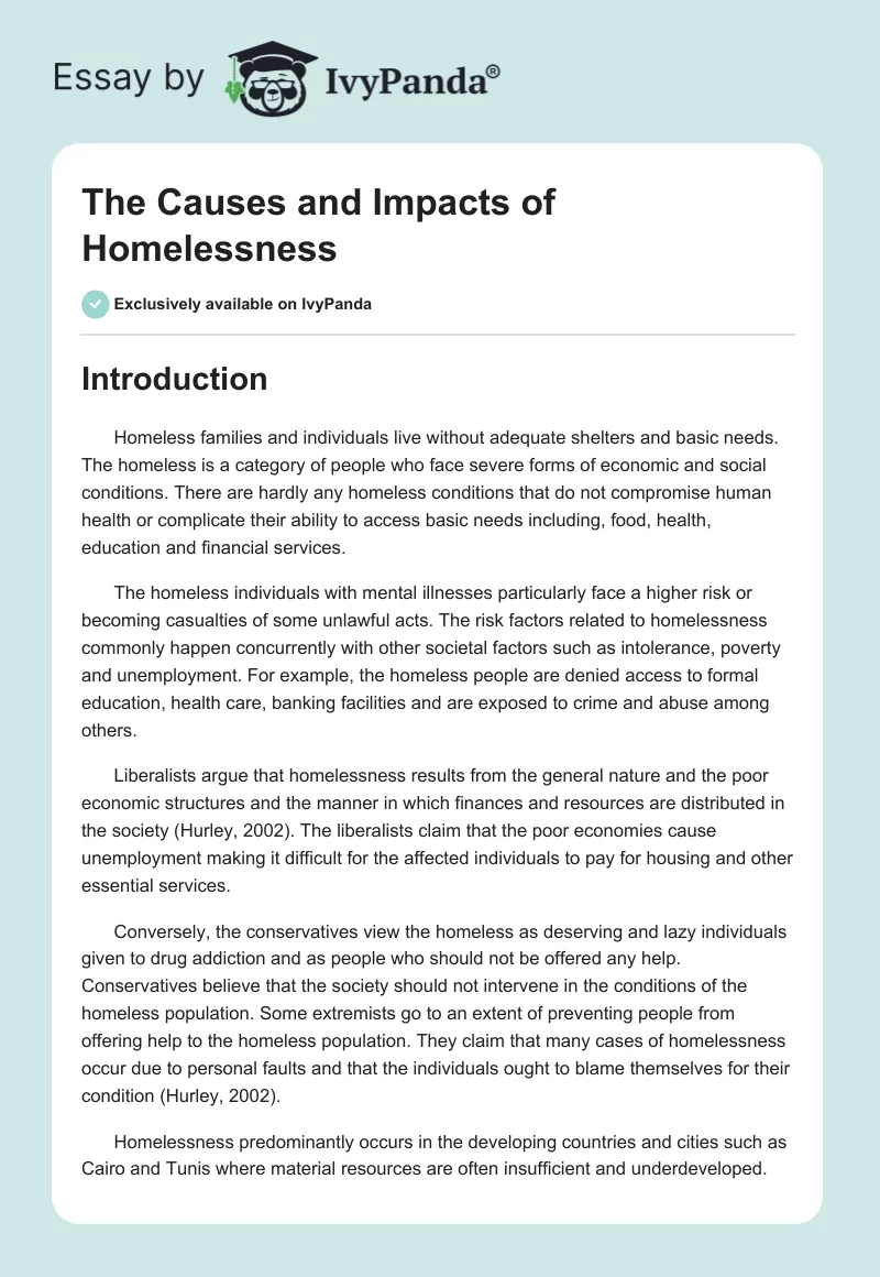 The Causes and Impacts of Homelessness. Page 1
