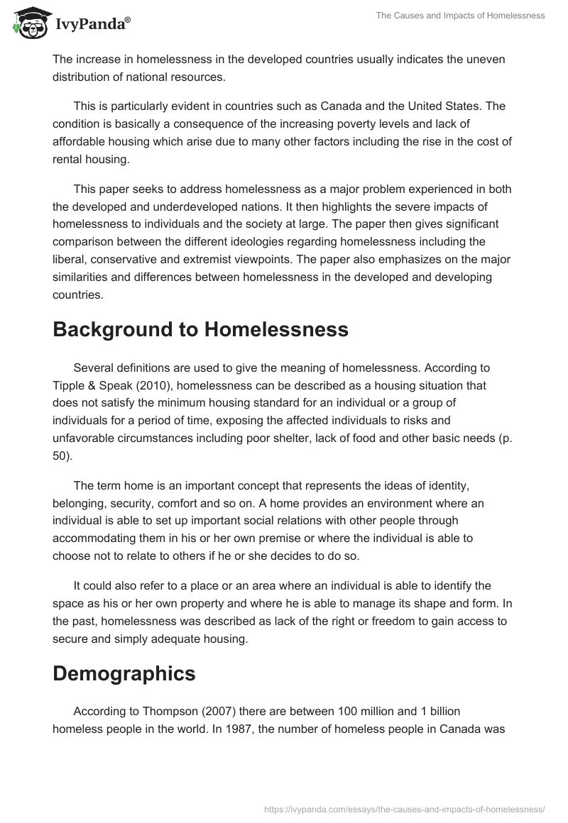 The Causes and Impacts of Homelessness. Page 2