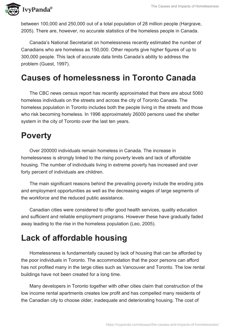 The Causes and Impacts of Homelessness. Page 3