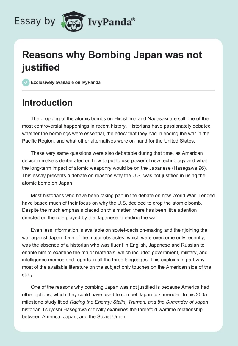 Reasons why Bombing Japan was not justified. Page 1