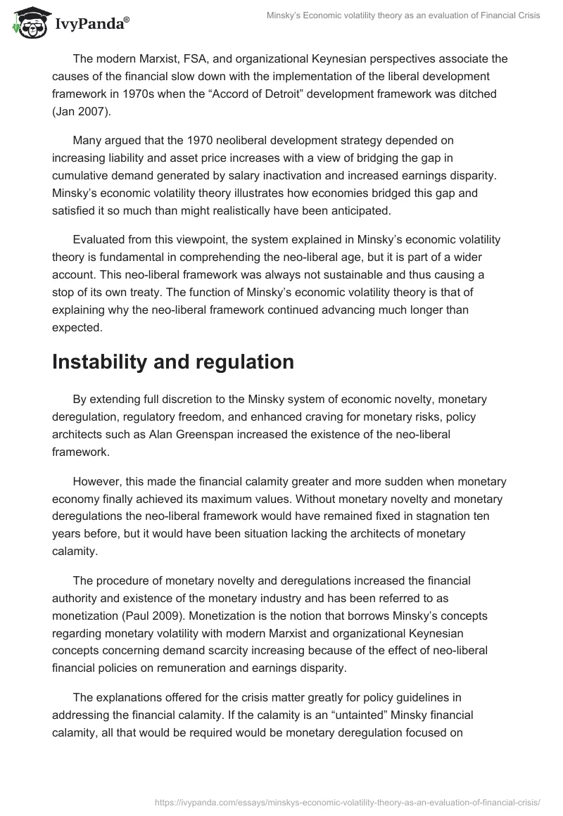 Minsky’s Economic volatility theory as an evaluation of Financial Crisis. Page 2