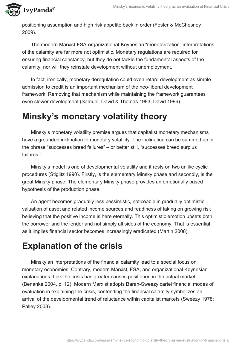 Minsky’s Economic volatility theory as an evaluation of Financial Crisis. Page 3