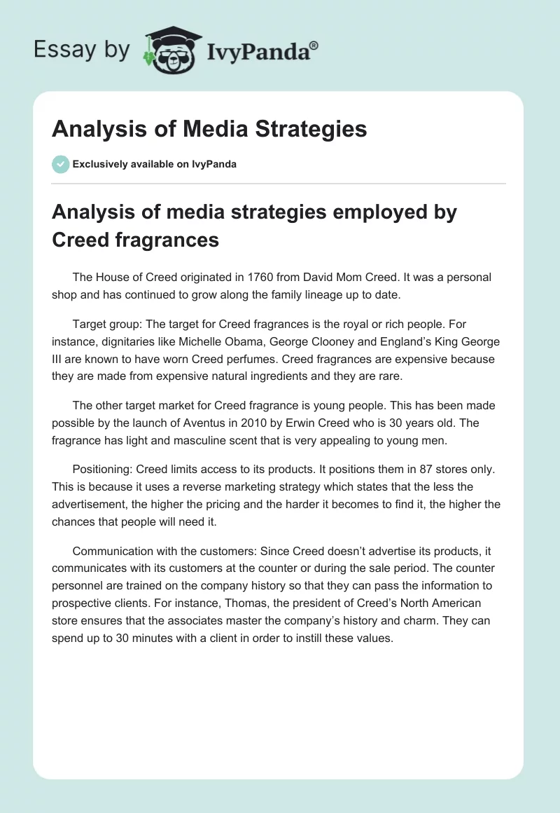 Analysis of Media Strategies. Page 1