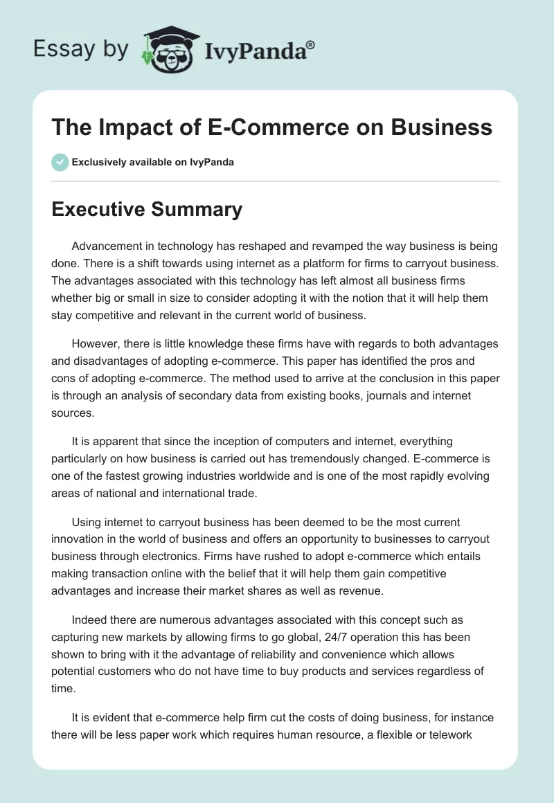 The Impact of E-Commerce on Business. Page 1